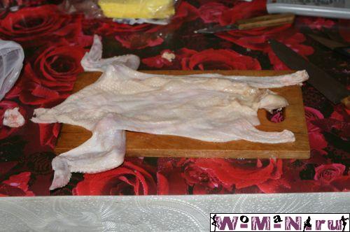 курица фаршированная блинами