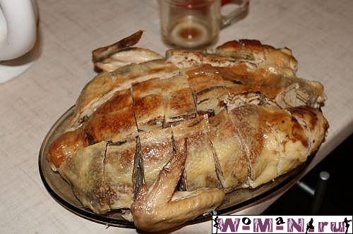 курица фаршированная блинами рецепт